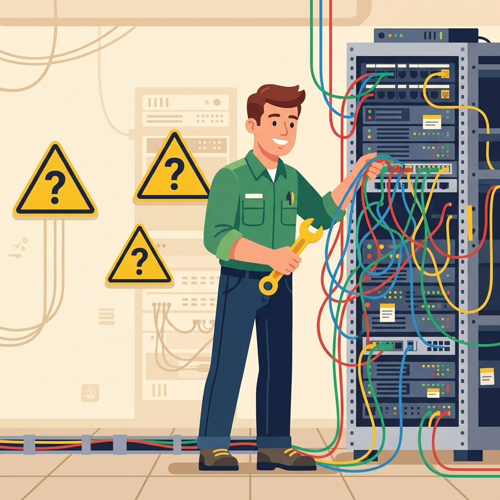 Maintenance Illustration: A technician working on server wires